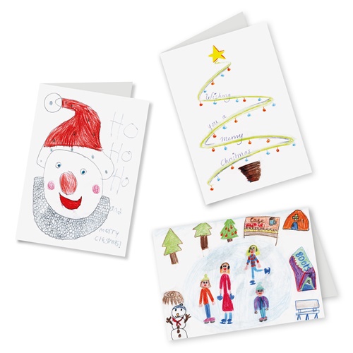 Clockwise from left: Matilda, Cara and Rosa’s winning Christmas card designs